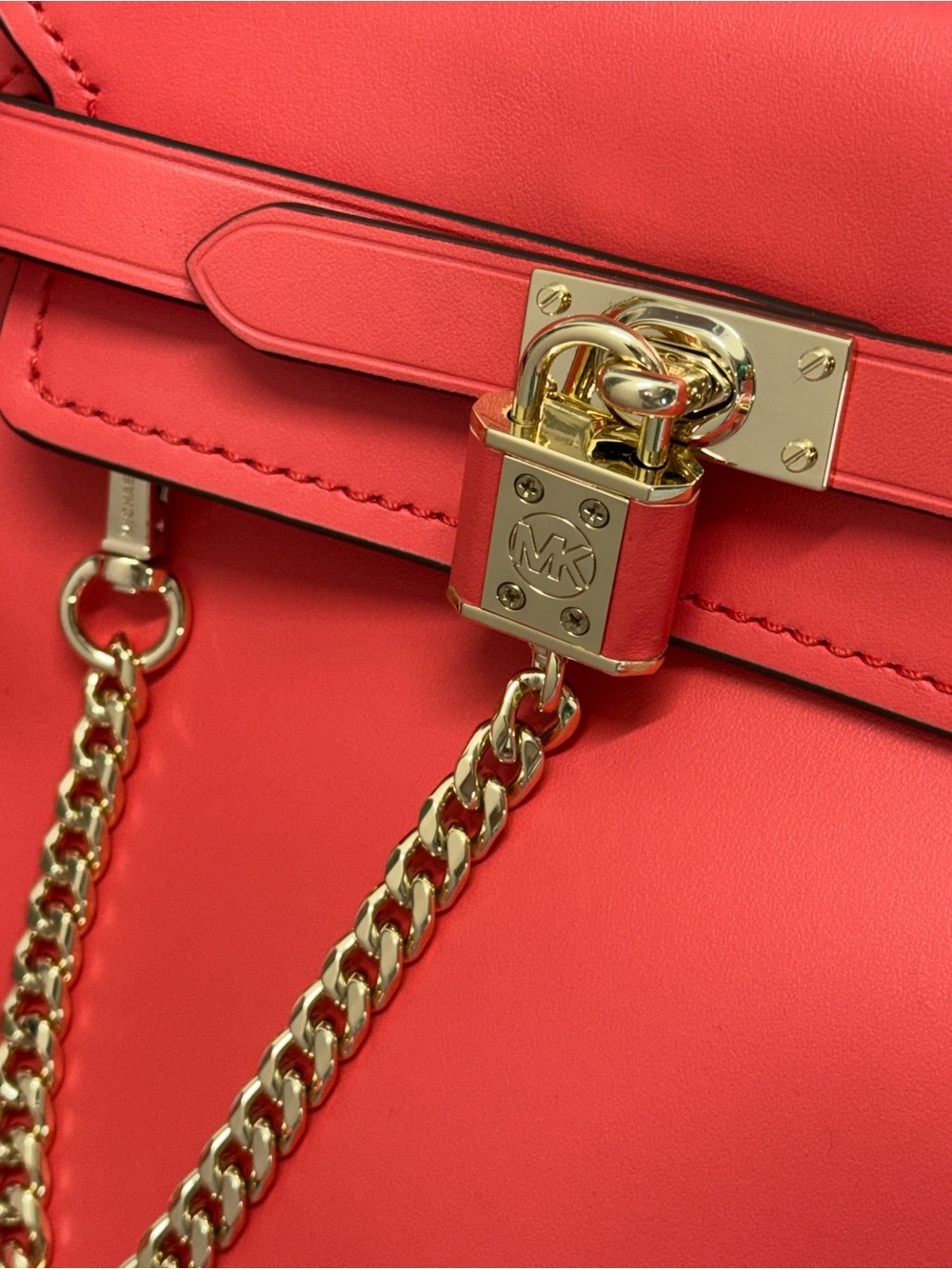 (new+tag) Michael Kors Leather Hamilton Legacy Dahlia Belted Red Pink Satchel - Picture 3 of 16